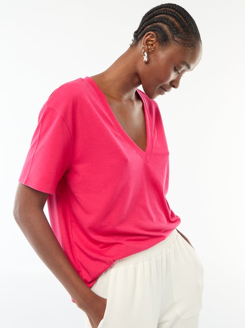 T-shirt met korte mouwen en V-hals - Kiabi