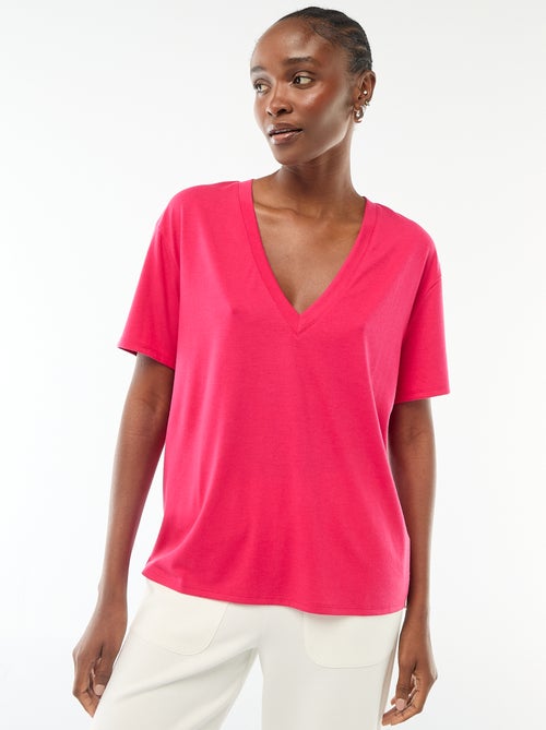 T-shirt met korte mouwen en V-hals - Kiabi