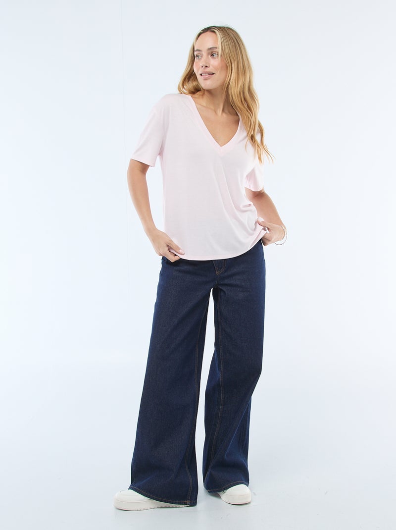 T-shirt met korte mouwen en V-hals Rose - Kiabi