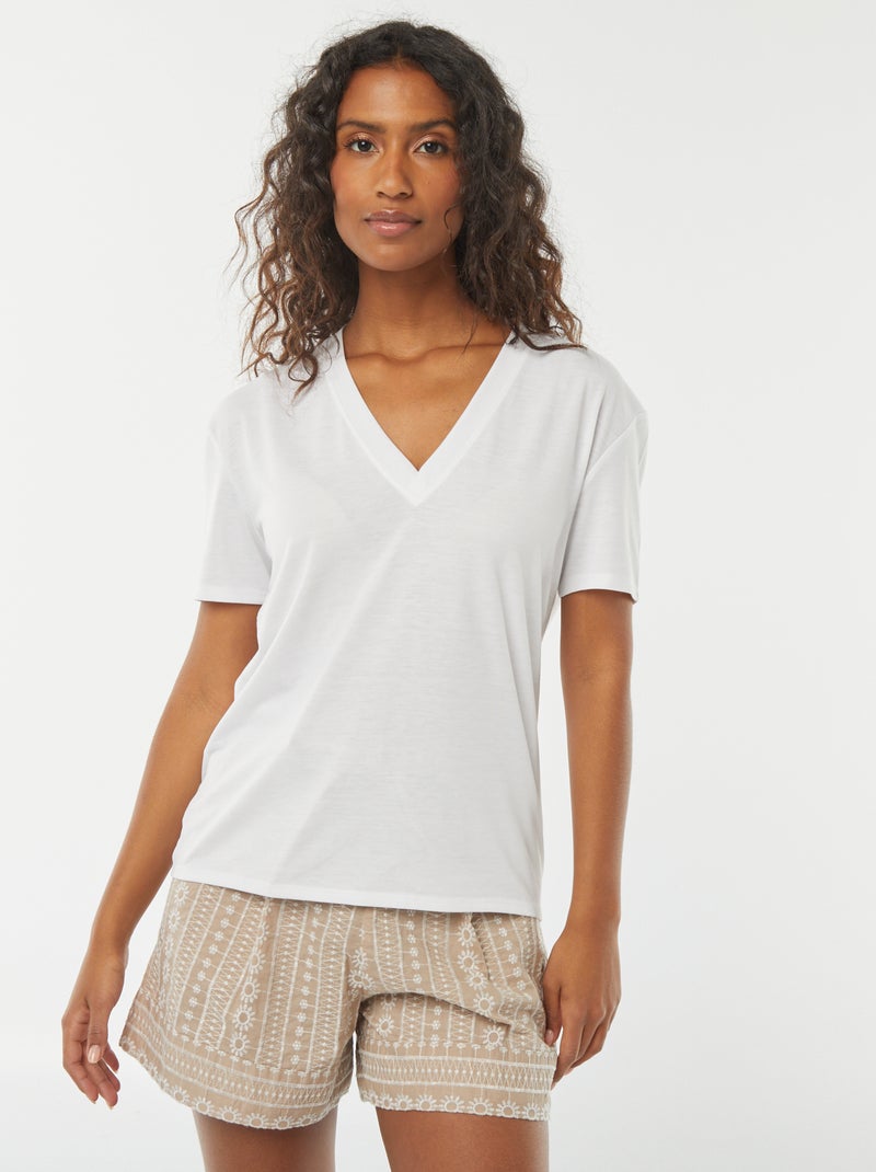 T-shirt met korte mouwen en V-hals wit - Kiabi