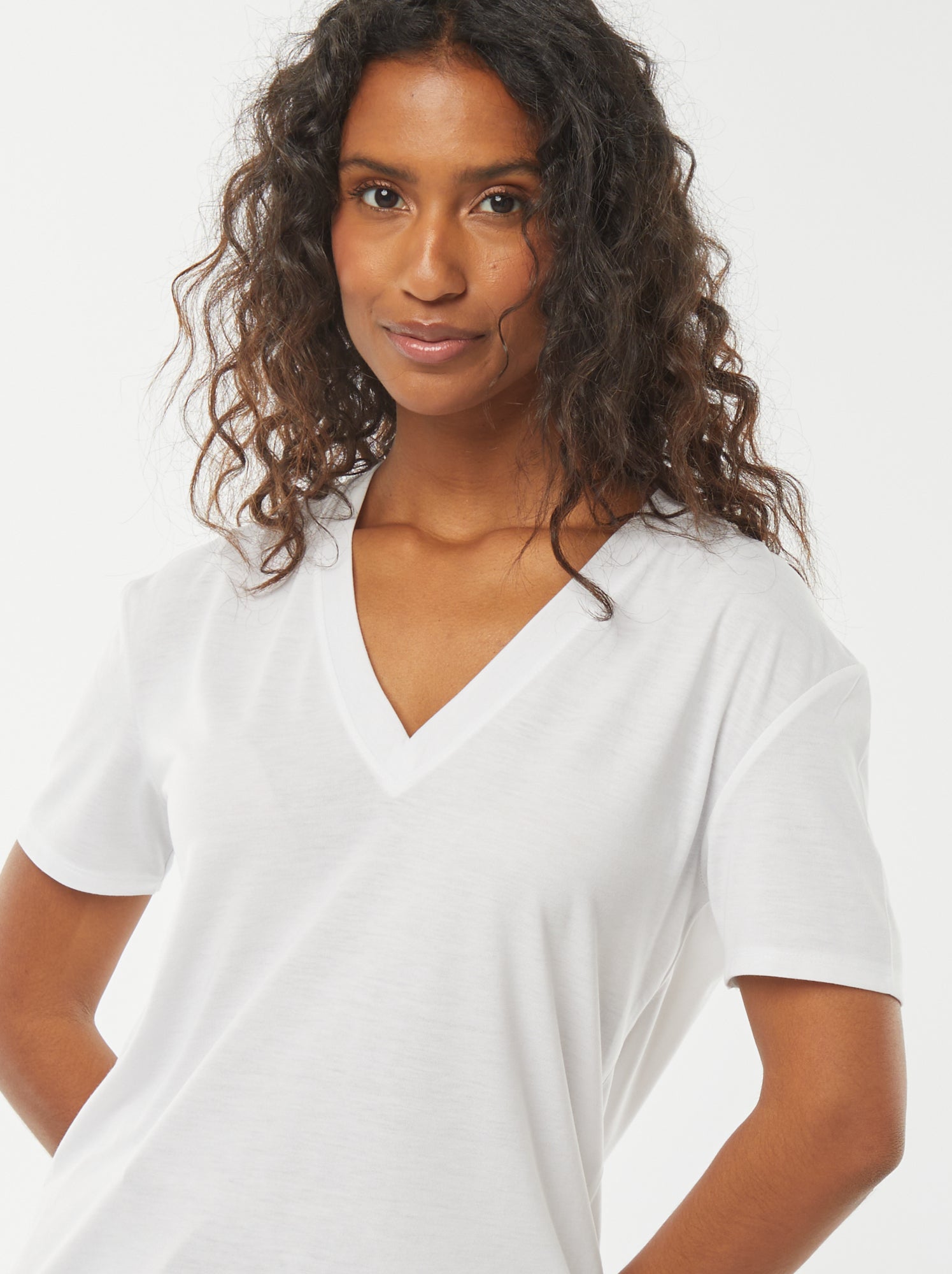 T-shirt met korte mouwen en V-hals - wit - Dame - 5.00€ - Kiabi