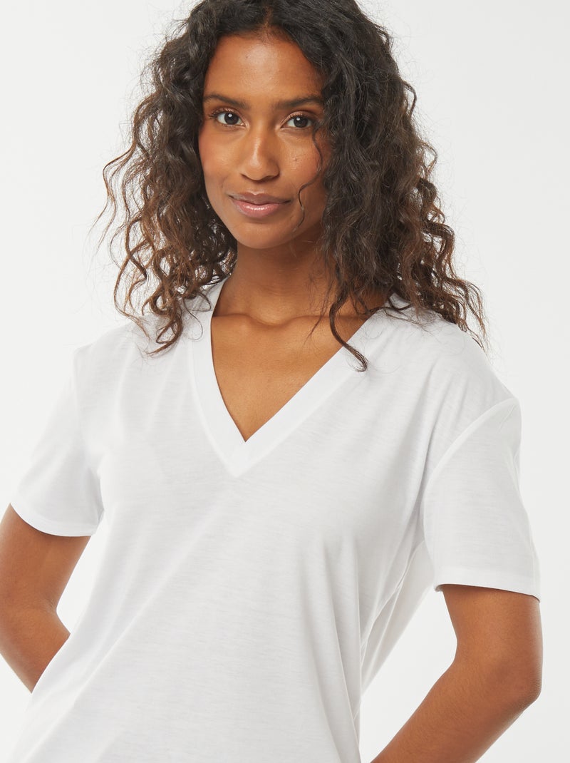 T-shirt met korte mouwen en V-hals wit - Kiabi