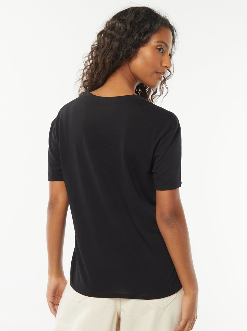 T-shirt met korte mouwen en V-hals zwart - Kiabi