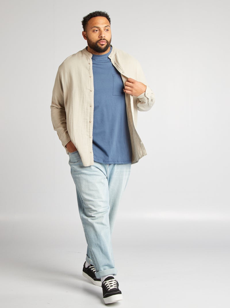 T-shirt met korte mouwen ent borstzakje BLAUW - Kiabi