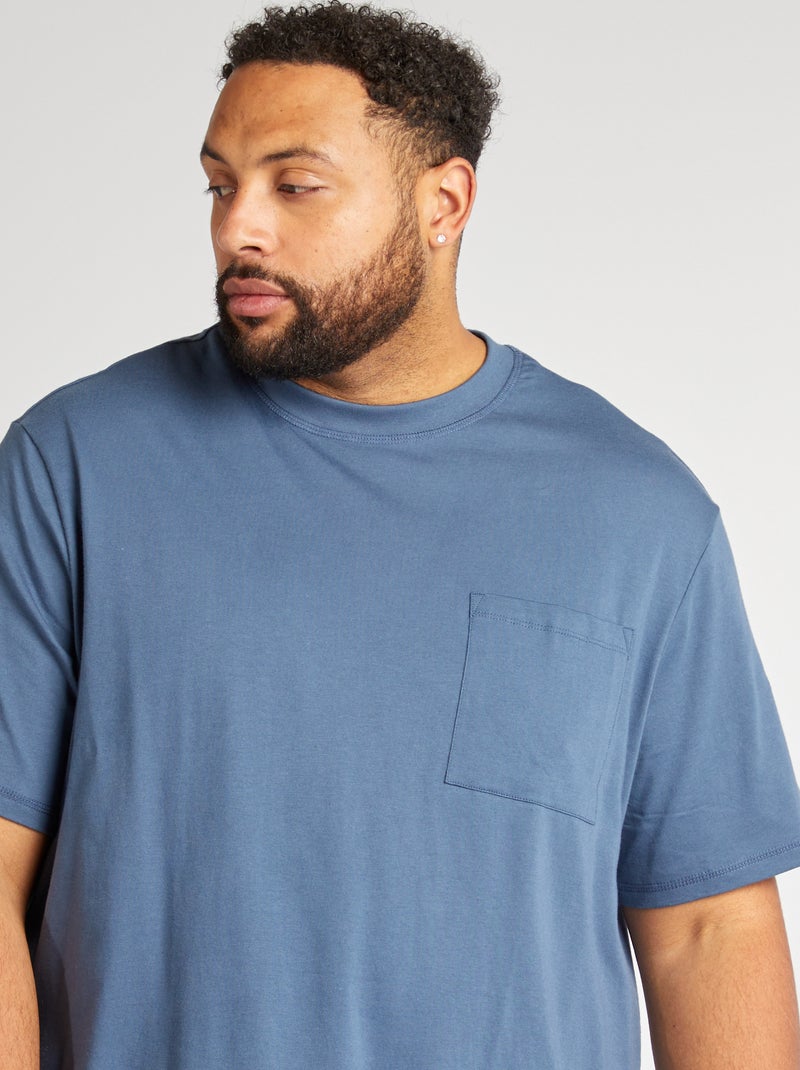 T-shirt met korte mouwen ent borstzakje BLAUW - Kiabi