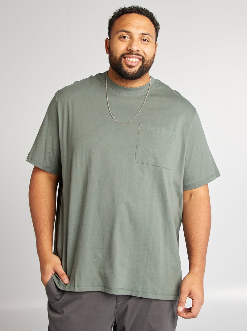 T-shirt met korte mouwen ent borstzakje GROEN - Kiabi