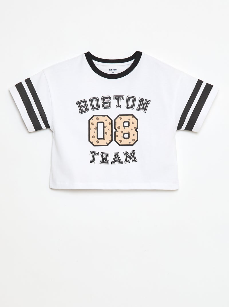 T-shirt met korte mouwen in American sports-stijl Wit - Kiabi