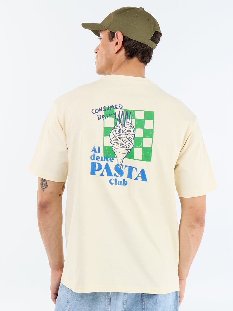 T-shirt met korte mouwen met prints en borduursels op voor- en achterkant Geel - Kiabi