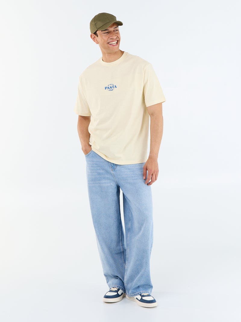 T-shirt met korte mouwen met prints en borduursels op voor- en achterkant Geel - Kiabi