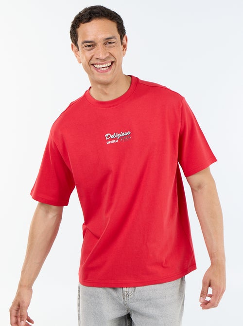 T-shirt met korte mouwen met prints en borduursels op voor- en achterkant - Kiabi