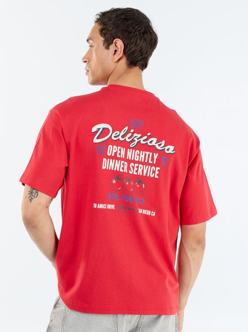 T-shirt met korte mouwen met prints en borduursels op voor- en achterkant - Kiabi