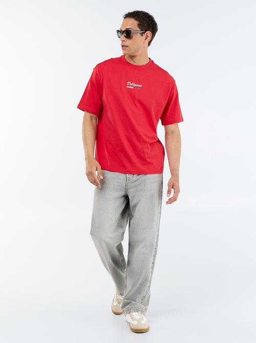 T-shirt met korte mouwen met prints en borduursels op voor- en achterkant - Kiabi