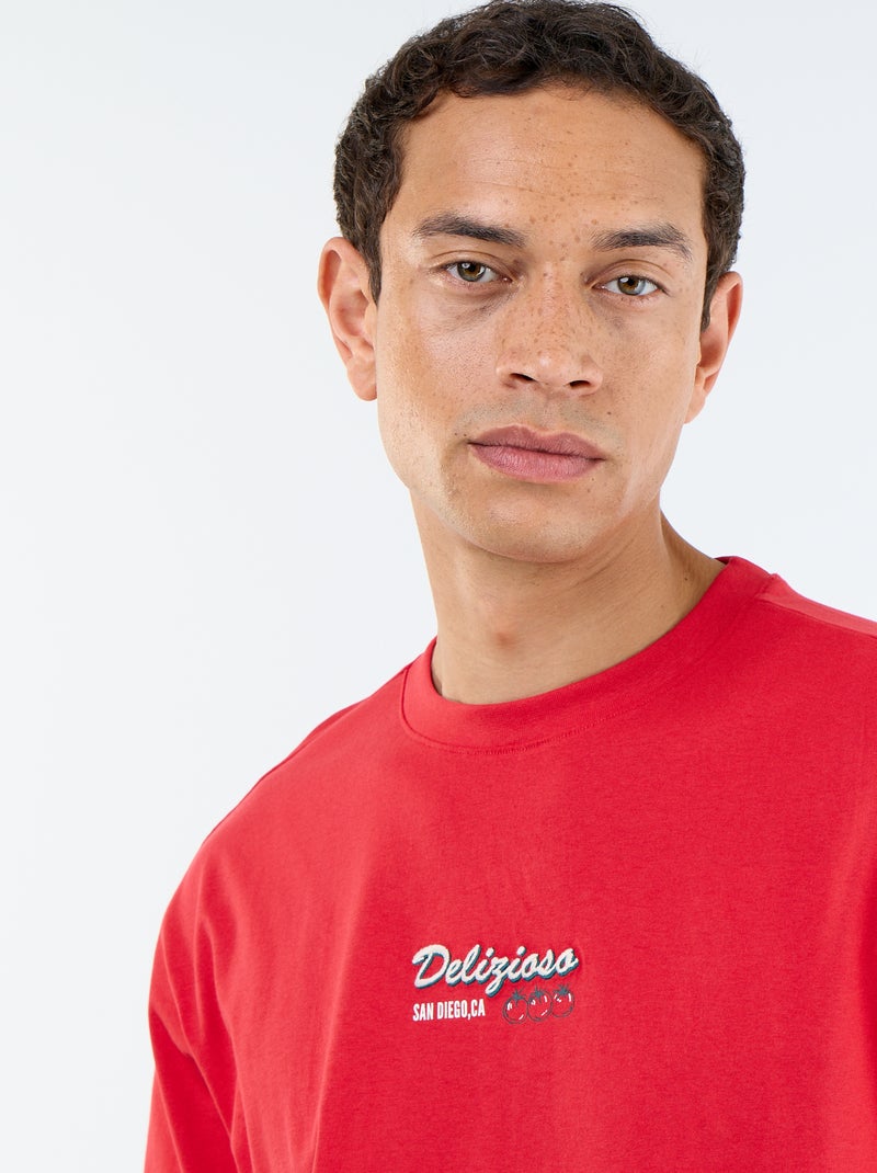 T-shirt met korte mouwen met prints en borduursels op voor- en achterkant Rood - Kiabi