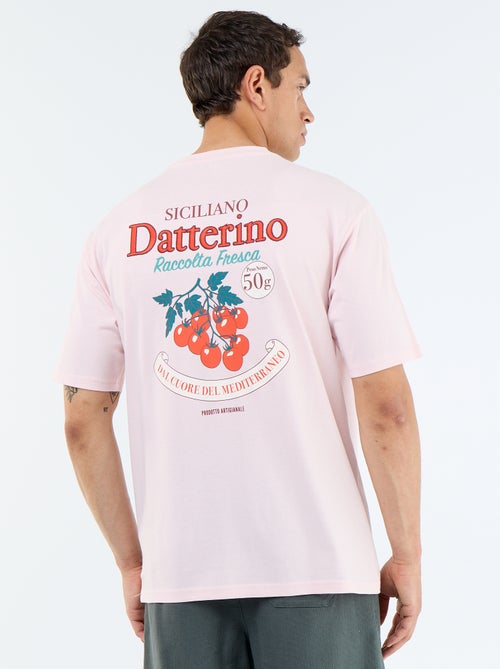 T-shirt met korte mouwen met prints en borduursels op voor- en achterkant - Kiabi