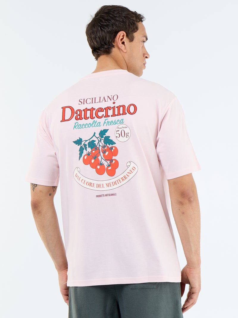 T-shirt met korte mouwen met prints en borduursels op voor- en achterkant Rose - Kiabi
