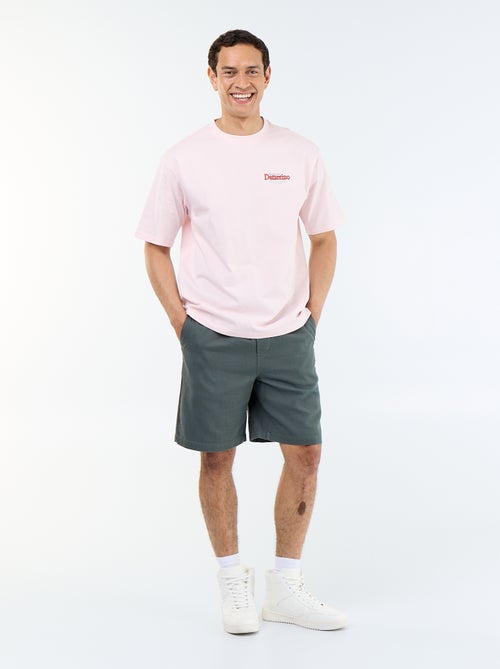 T-shirt met korte mouwen met prints en borduursels op voor- en achterkant - Kiabi