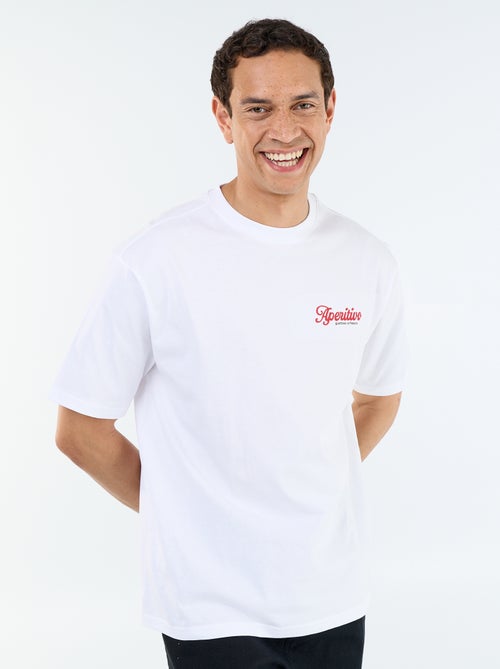 T-shirt met korte mouwen met prints en borduursels op voor- en achterkant - Kiabi