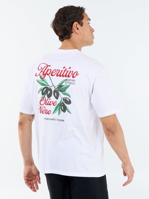 T-shirt met korte mouwen met prints en borduursels op voor- en achterkant - Kiabi