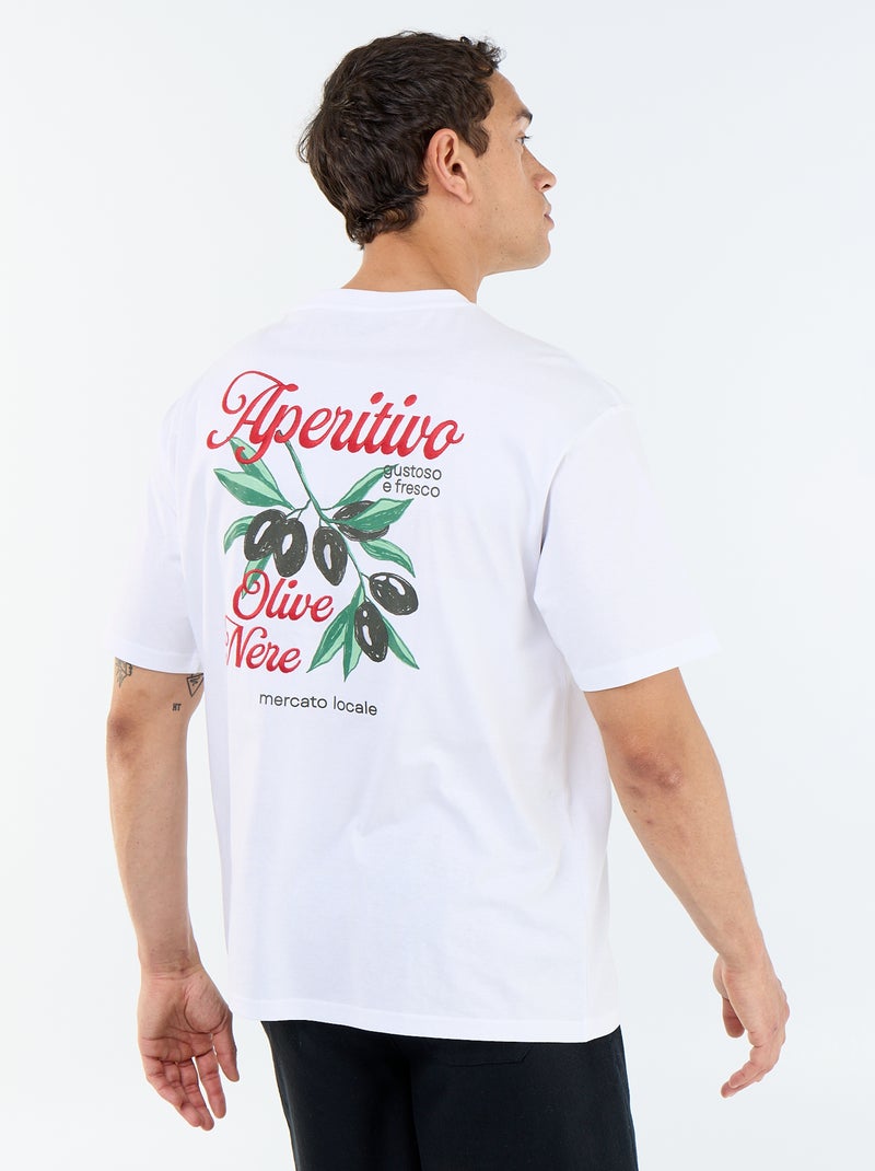 T-shirt met korte mouwen met prints en borduursels op voor- en achterkant Wit - Kiabi