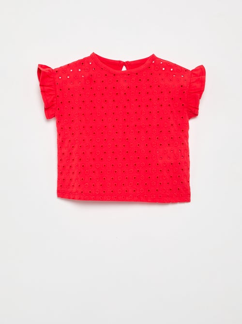 T-shirt met korte mouwen met ruches en Engels borduurwerk - Kiabi