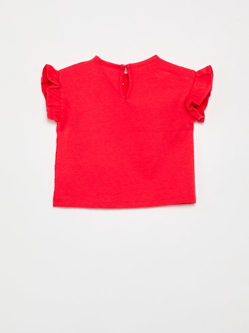 T-shirt met korte mouwen met ruches en Engels borduurwerk - Kiabi