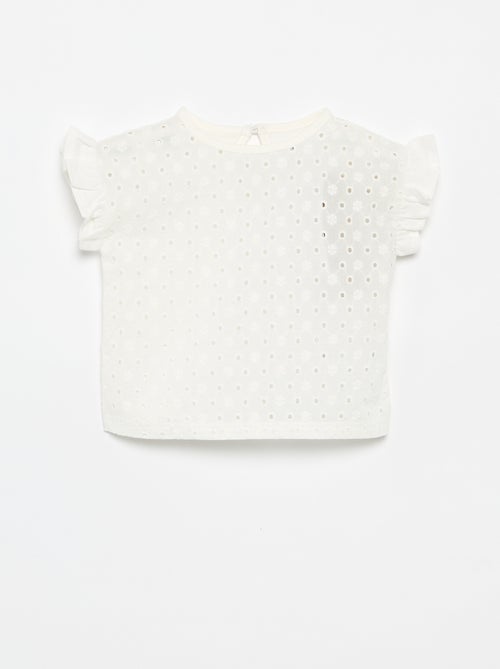 T-shirt met korte mouwen met ruches en Engels borduurwerk - Kiabi