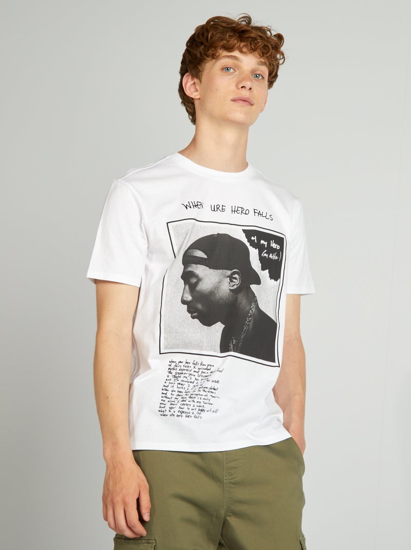T-shirt met korte mouwen 'Tupac' wit - Kiabi