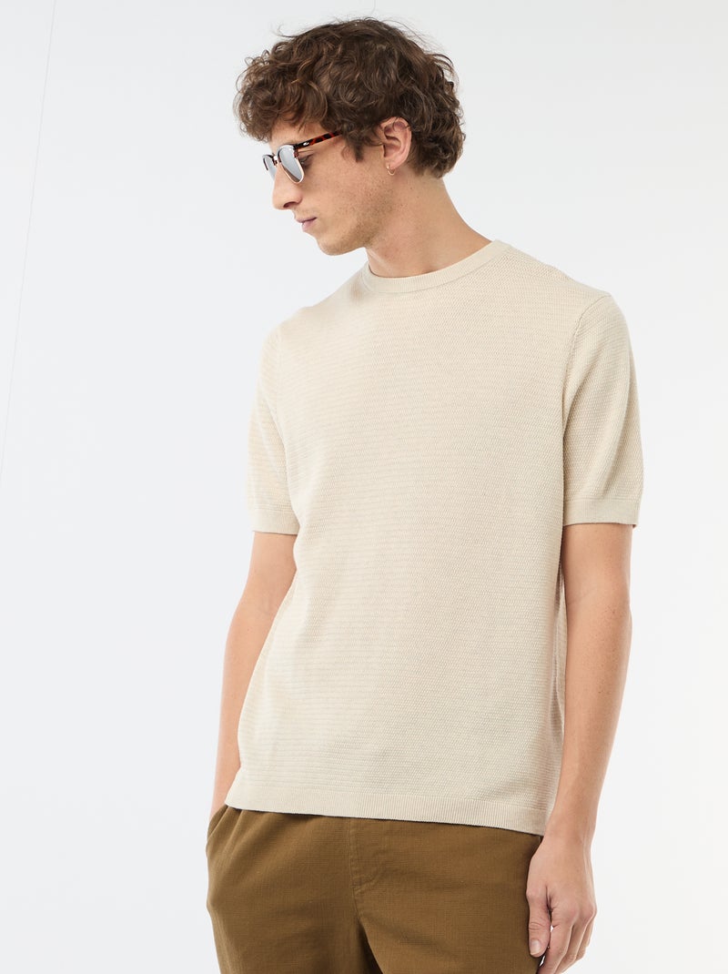 T-shirt met korte mouwen van fantasie materiaal Biege - Kiabi