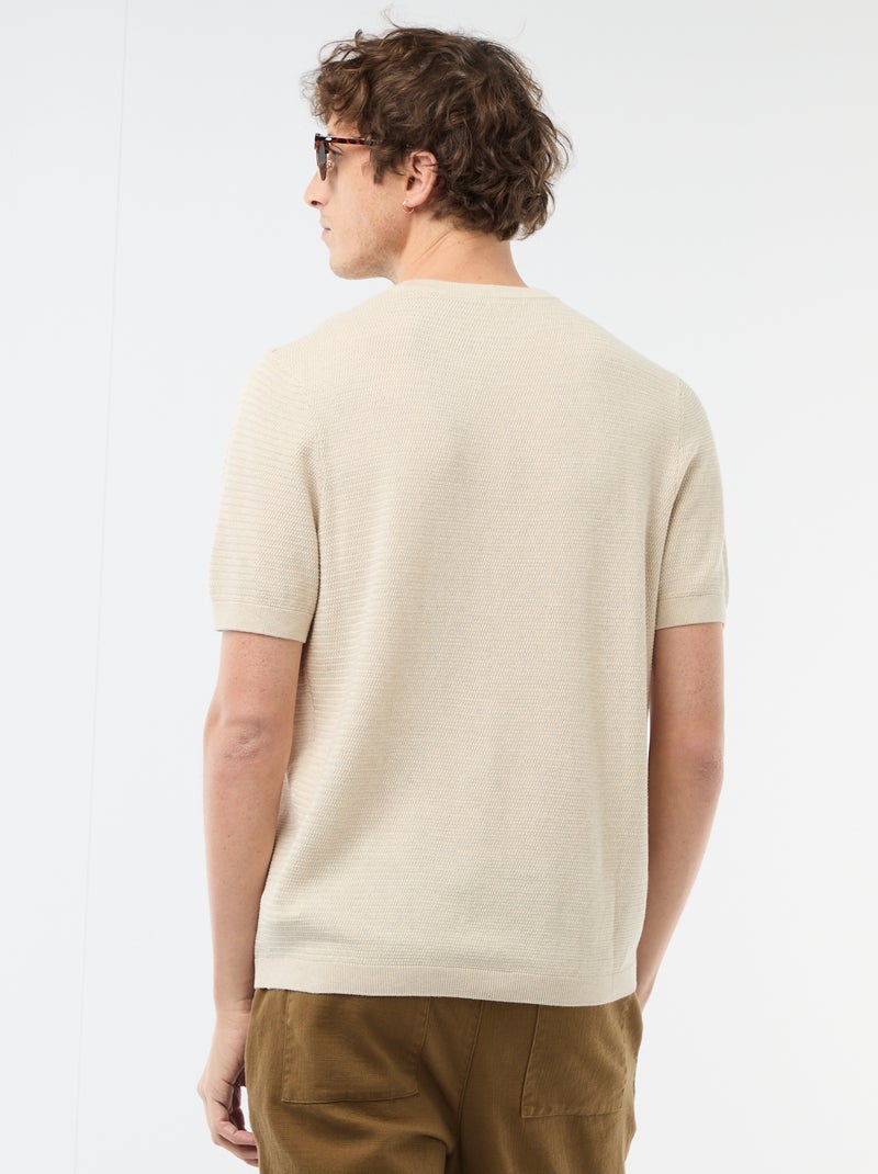 T-shirt met korte mouwen van fantasie materiaal Biege - Kiabi