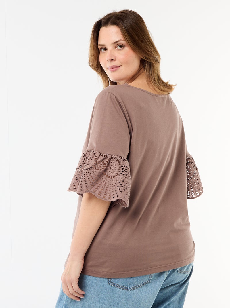 T-shirt met korte mouwen van macramé Bruin - Kiabi