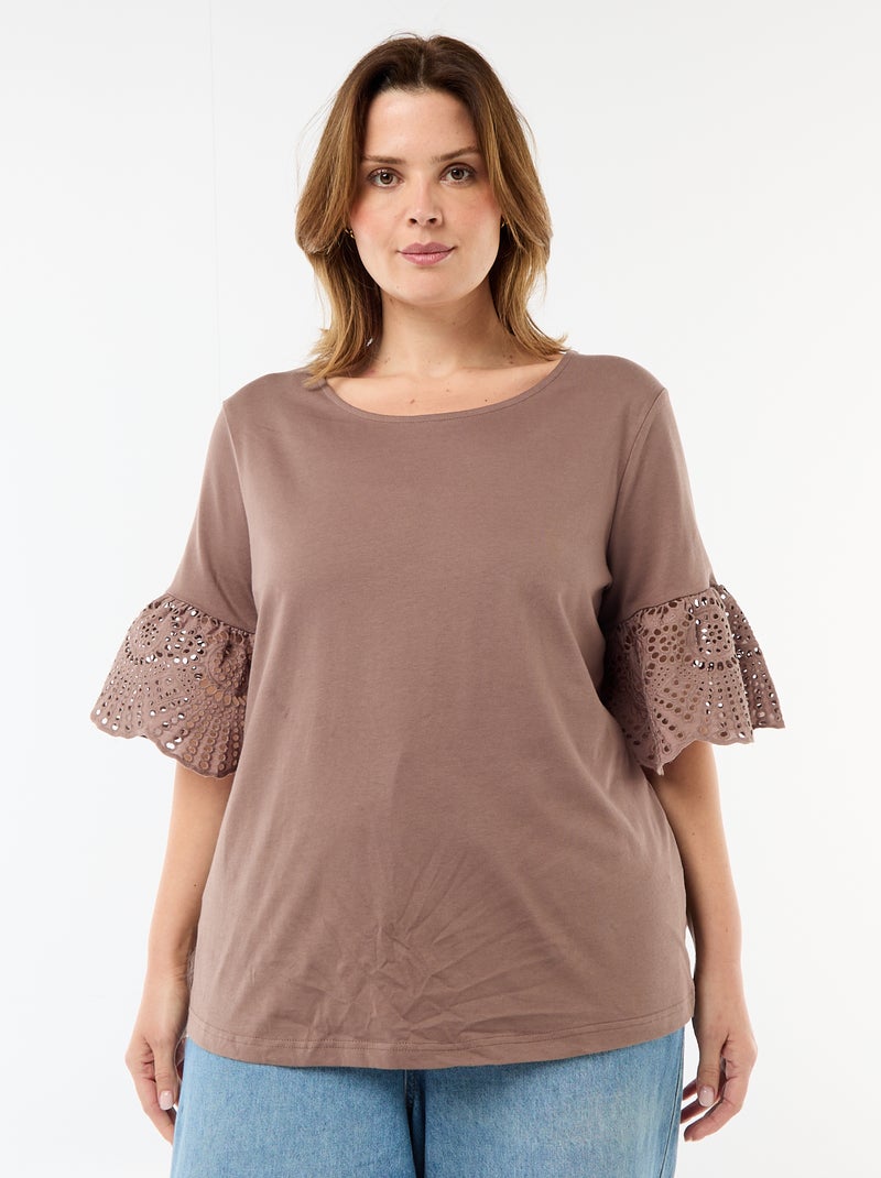 T-shirt met korte mouwen van macramé Bruin - Kiabi