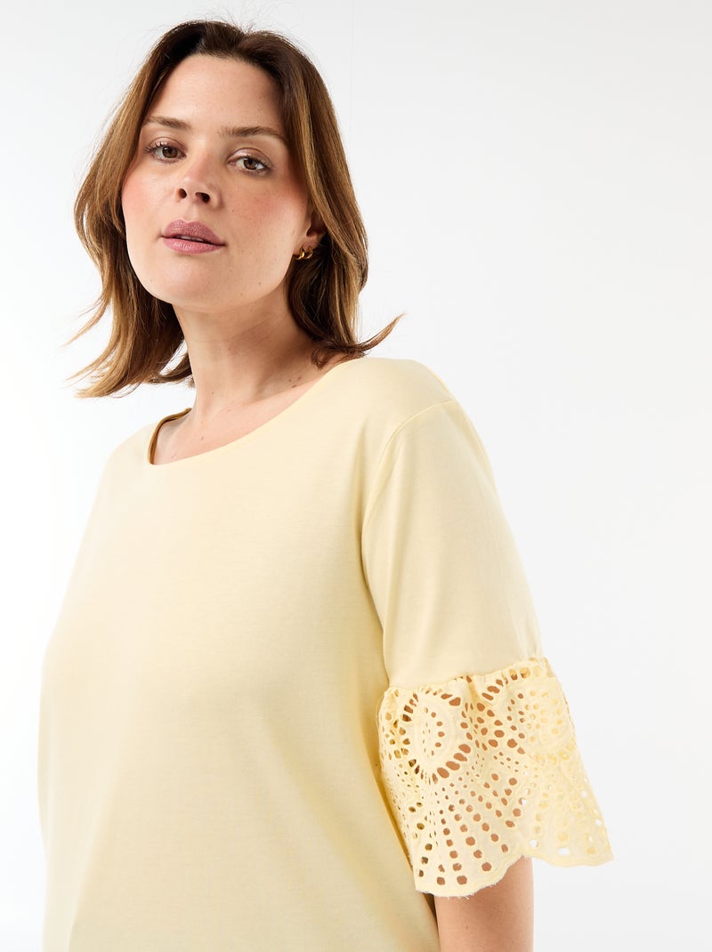 T-shirt met korte mouwen van macramé Geel - Kiabi