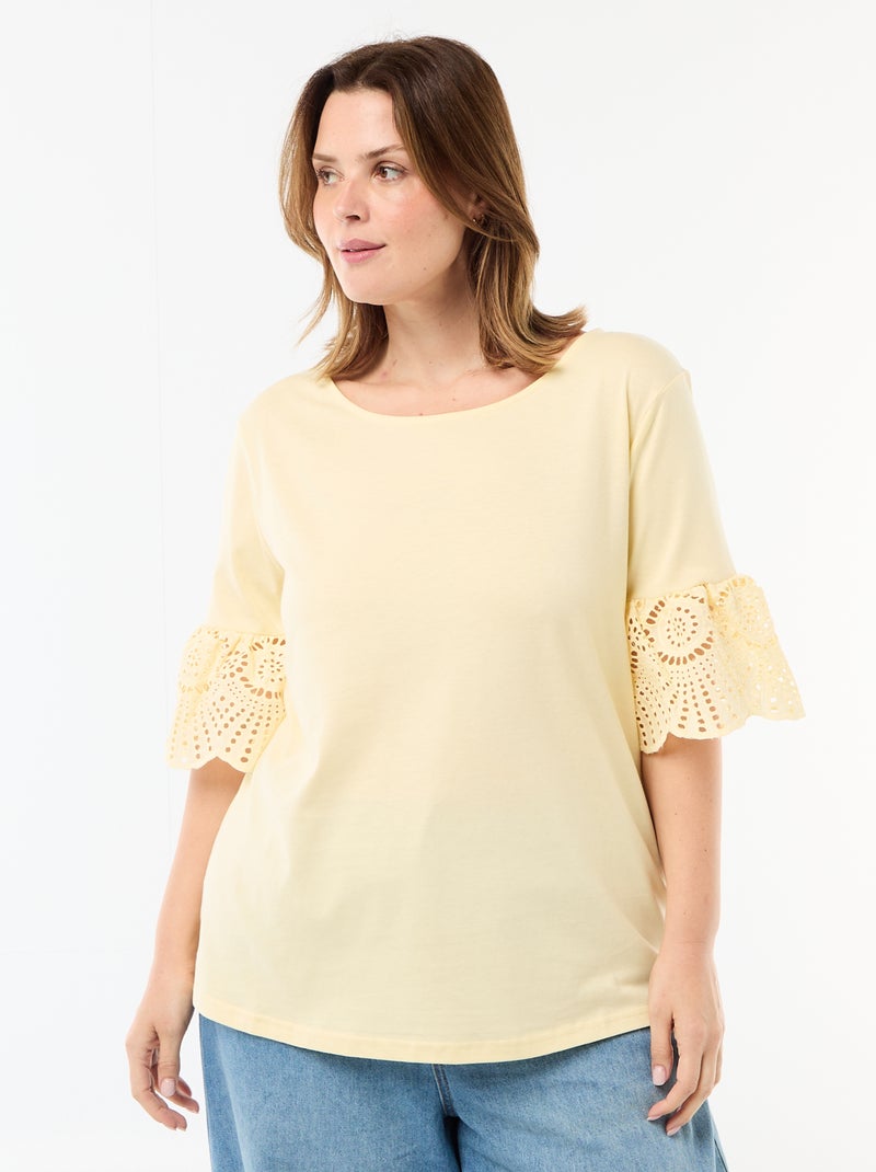 T-shirt met korte mouwen van macramé Geel - Kiabi