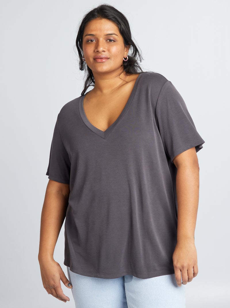 T-shirt met korte mouwen van stretchstof PAARS - Kiabi