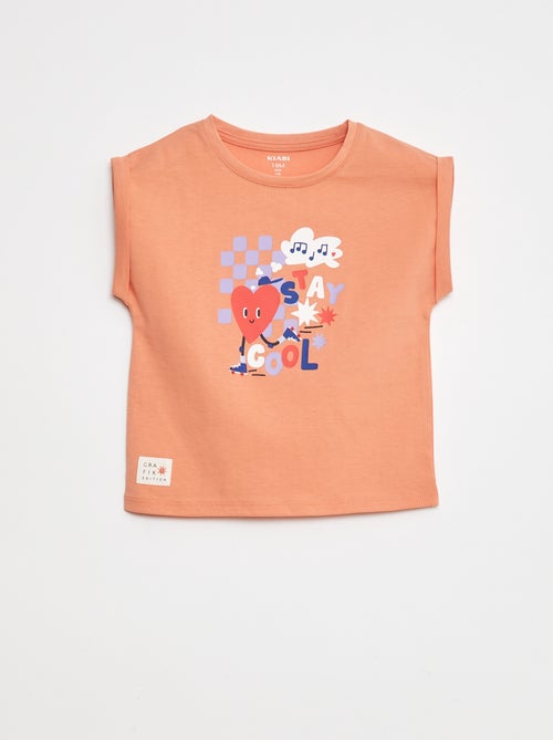 T-shirt met korte mouwinzetten met omslag - Grafik Edition - Kiabi