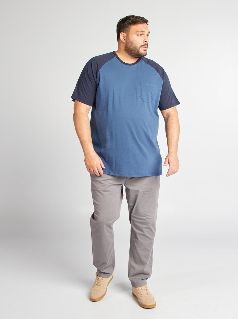 T-shirt met korte raglanmouwen en borstzakje BLAUW - Kiabi