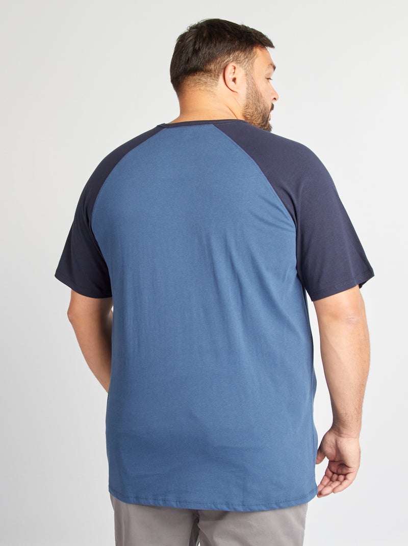 T-shirt met korte raglanmouwen en borstzakje BLAUW - Kiabi