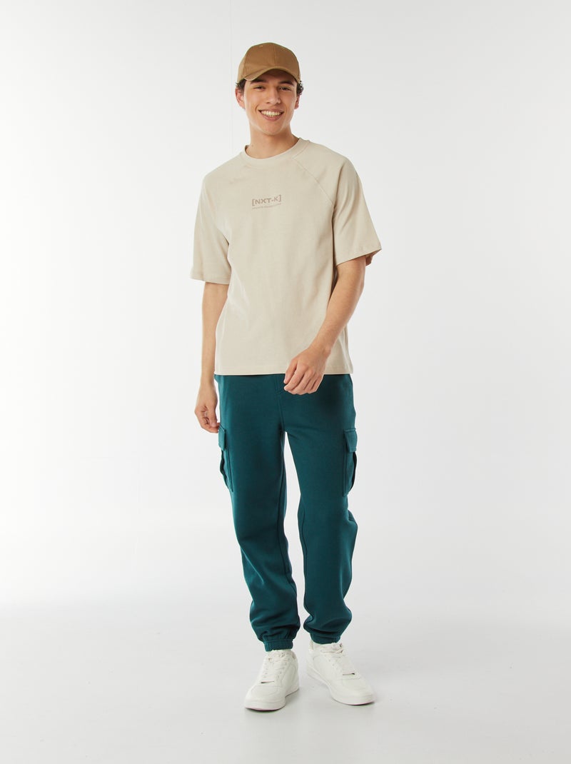 T-shirt met korte raglanmouwen en print Biege - Kiabi