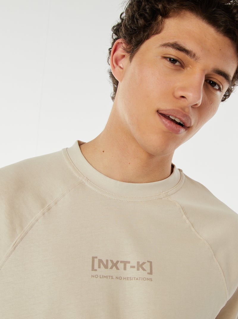 T-shirt met korte raglanmouwen en print Biege - Kiabi