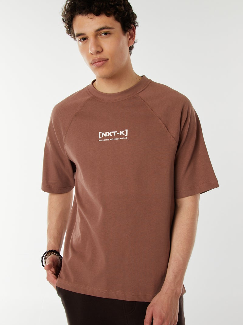 T-shirt met korte raglanmouwen en print Bruin - Kiabi