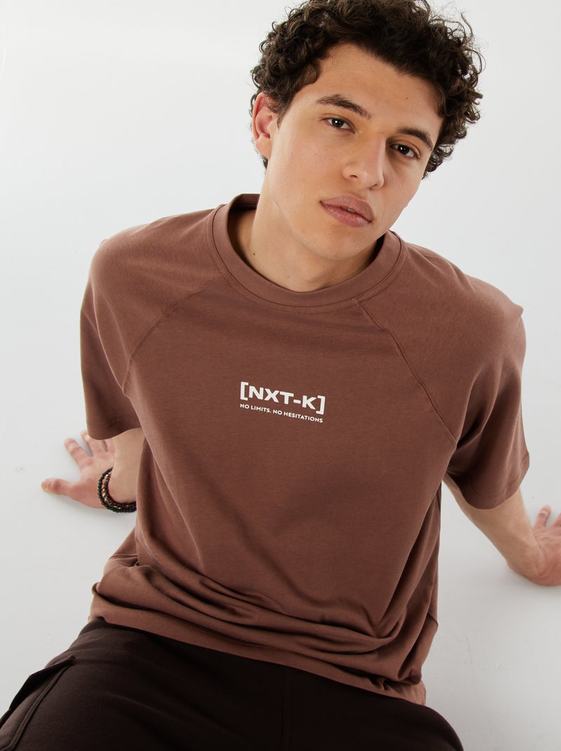 T-shirt met korte raglanmouwen en print Bruin - Kiabi