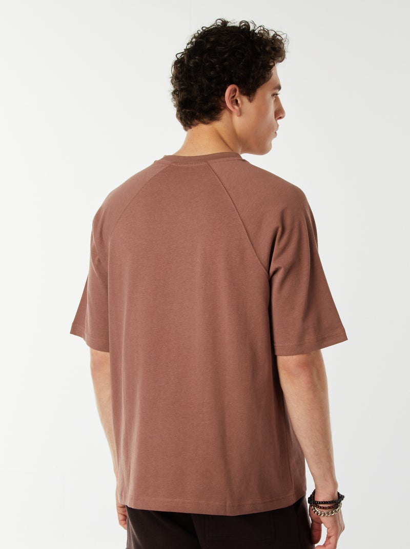 T-shirt met korte raglanmouwen en print Bruin - Kiabi