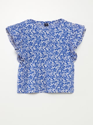 T-shirt met korte ruchemouw en ronde hals met print