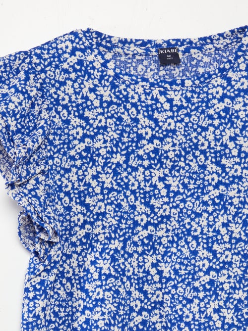 T-shirt met korte ruchemouw en ronde hals met print - Kiabi