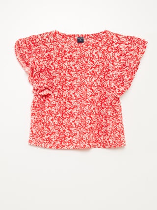 T-shirt met korte ruchemouw en ronde hals met print