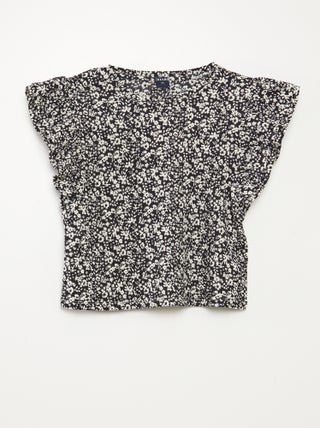 T-shirt met korte ruchemouw en ronde hals met print