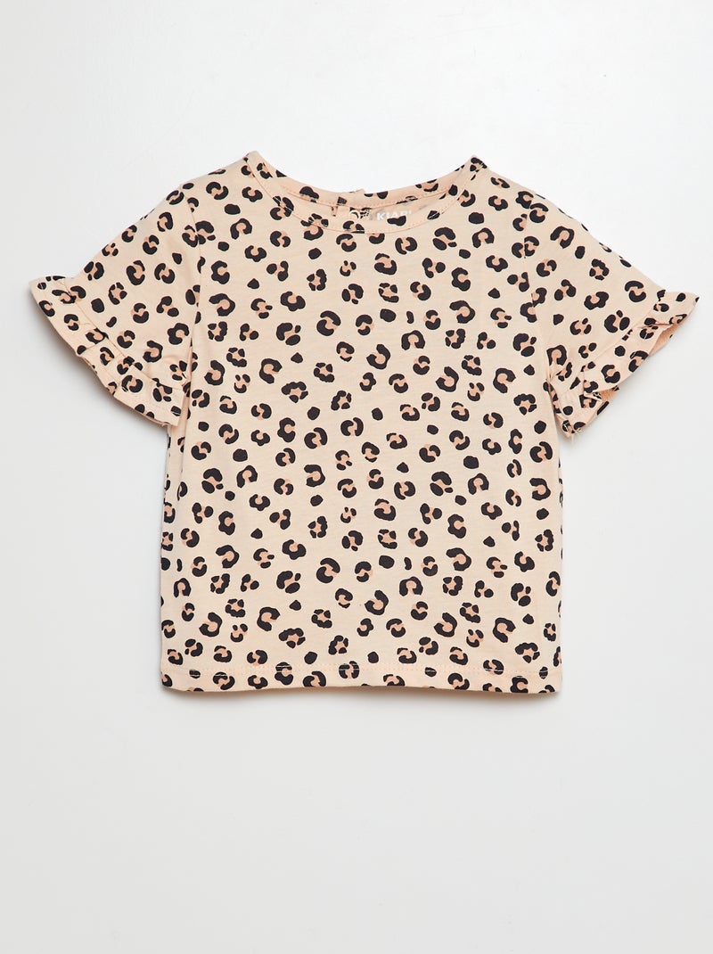 T-shirt met korte ruchemouwen en print BIEGE - Kiabi