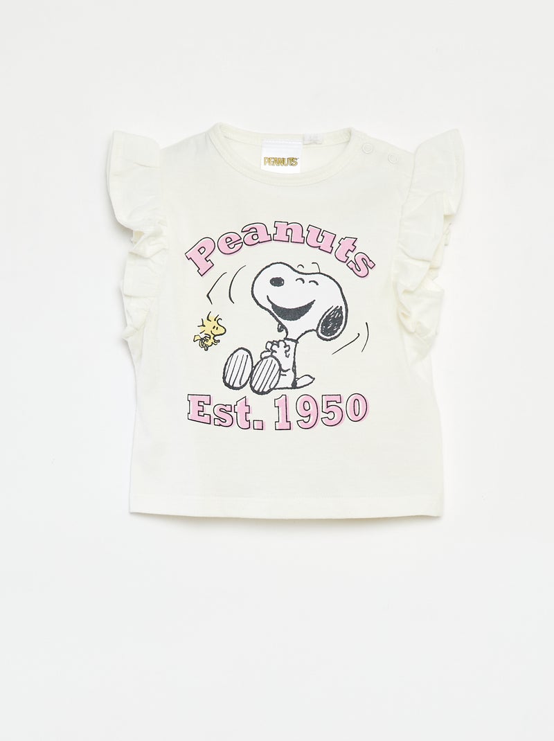 T-shirt met korte ruchemouwen 'Snoopy' WIT - Kiabi