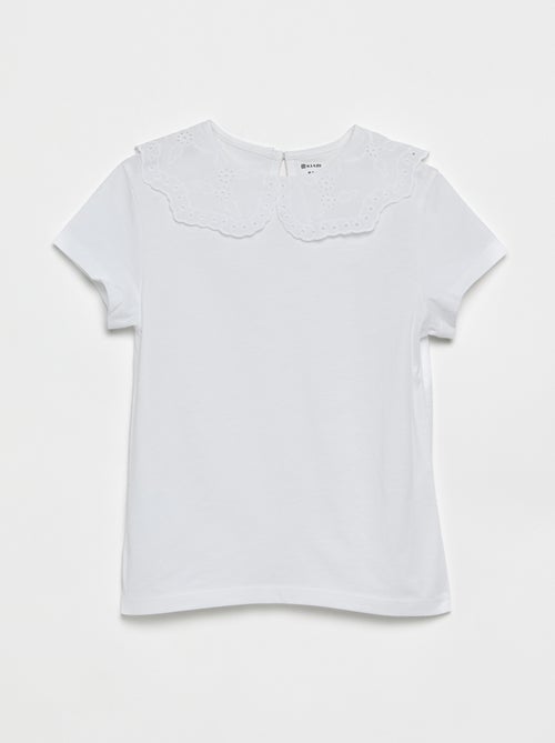 T-shirt met kraag van broderie anglaise - Kiabi