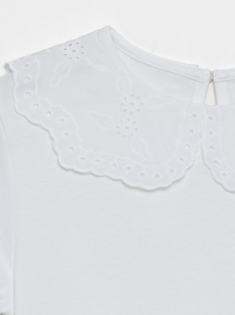 T-shirt met kraag van broderie anglaise Wit - Kiabi